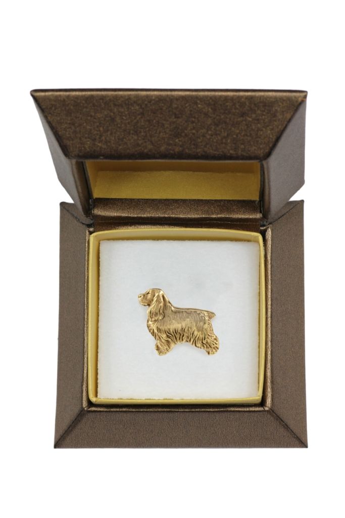 cocker spaniel angielski - broszka z psem w pudełku ozdobnym, eleganc