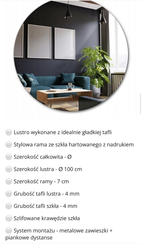 Lustro okragle nowe 100 cm