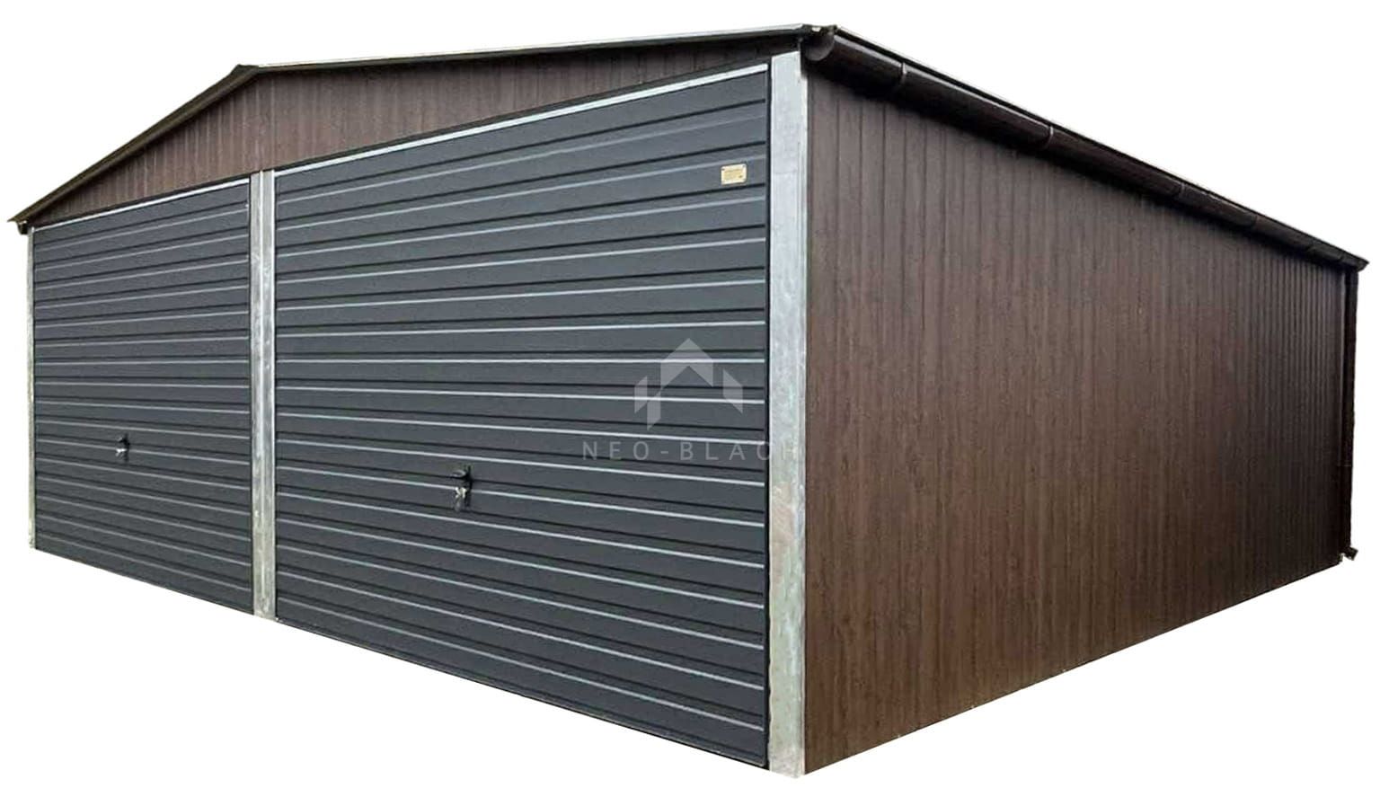 Garaż Blaszany 6X5,8M 2X Brama Uchylna Drewnopodobny Rynny  Nb447