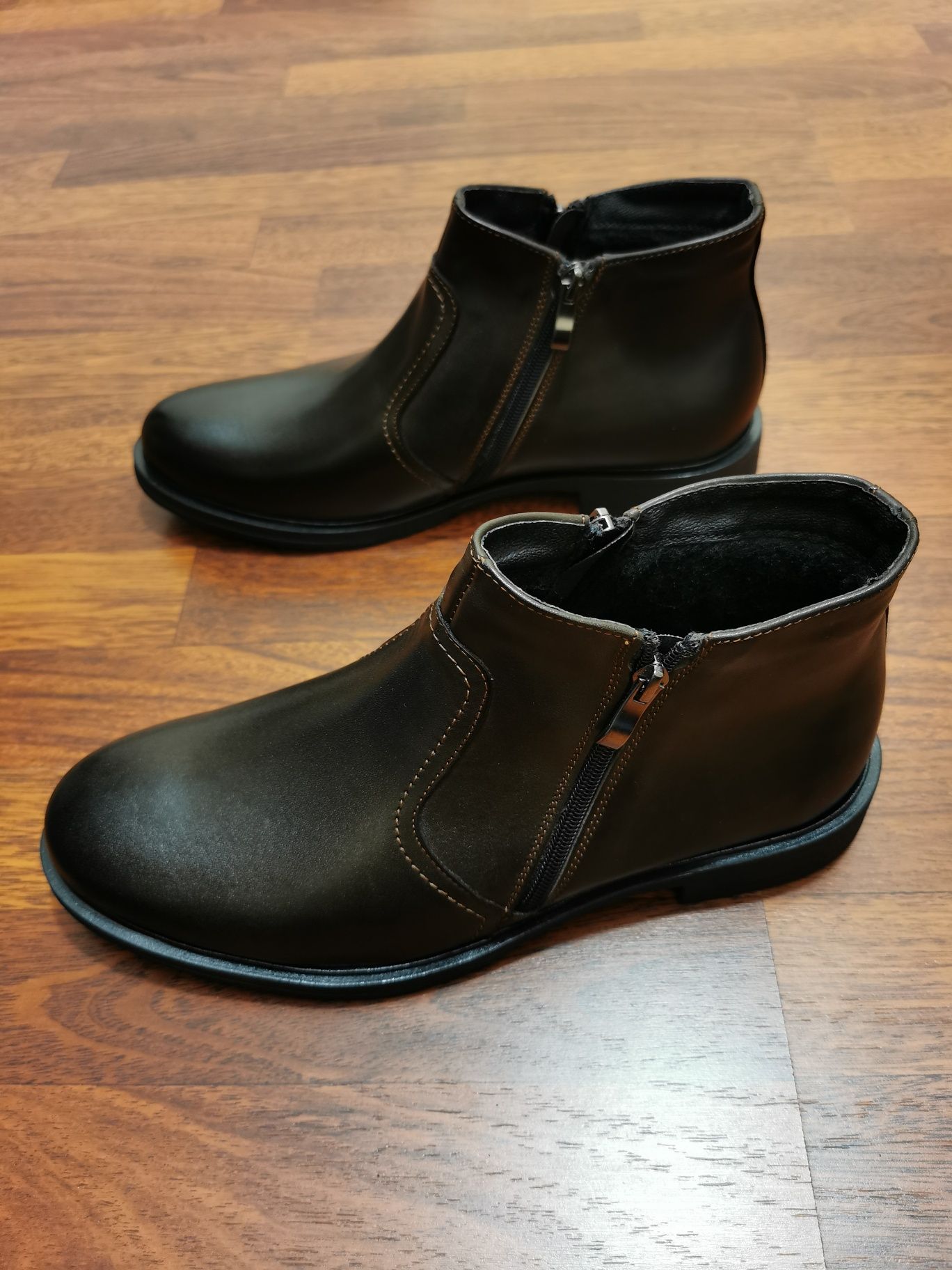 Eleganckie Skórzane Ocieplane Buty Męskie Na Zamek Gruby Spód Ciepłe