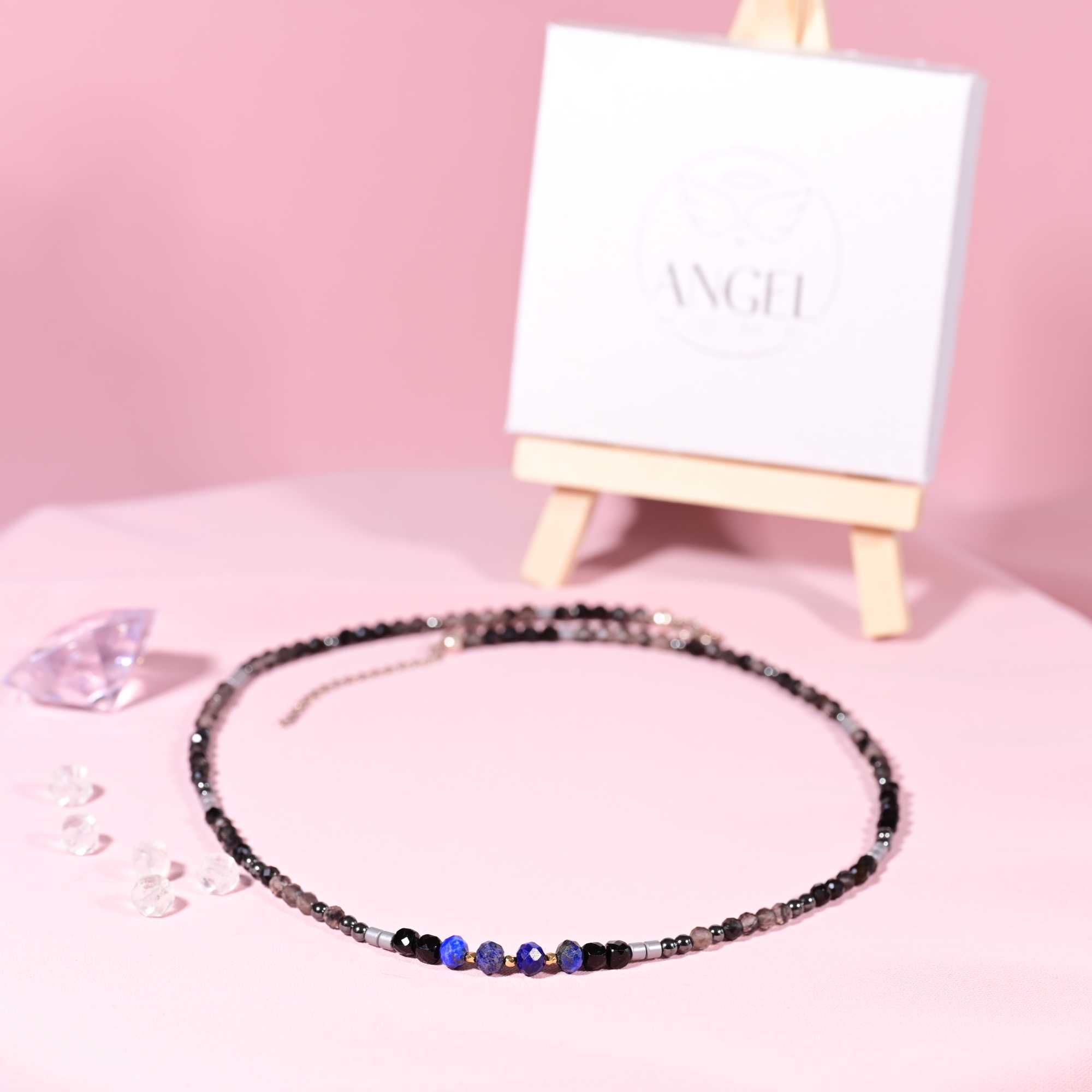 Naszyjnik lapis lazuli, obsydian, spinel czarny ,hematyt