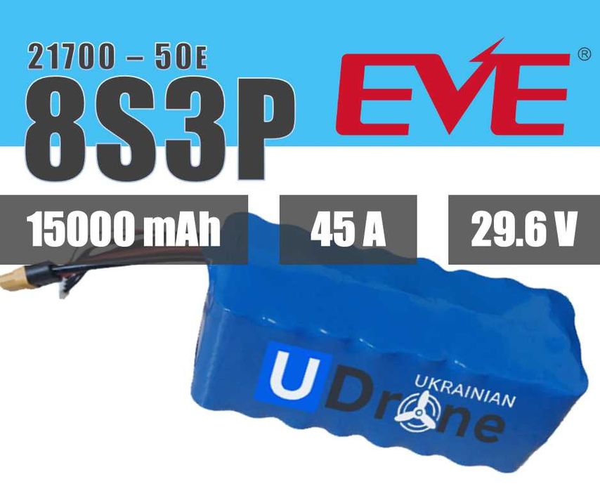 Акумулятор (батарея) для FPV (ФПВ) дрону 8S3P: 15000mAh, 45A, 29.6V