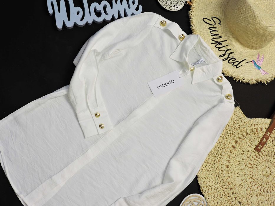 Moodo Nowa biała koszula pagony złote guziki XS