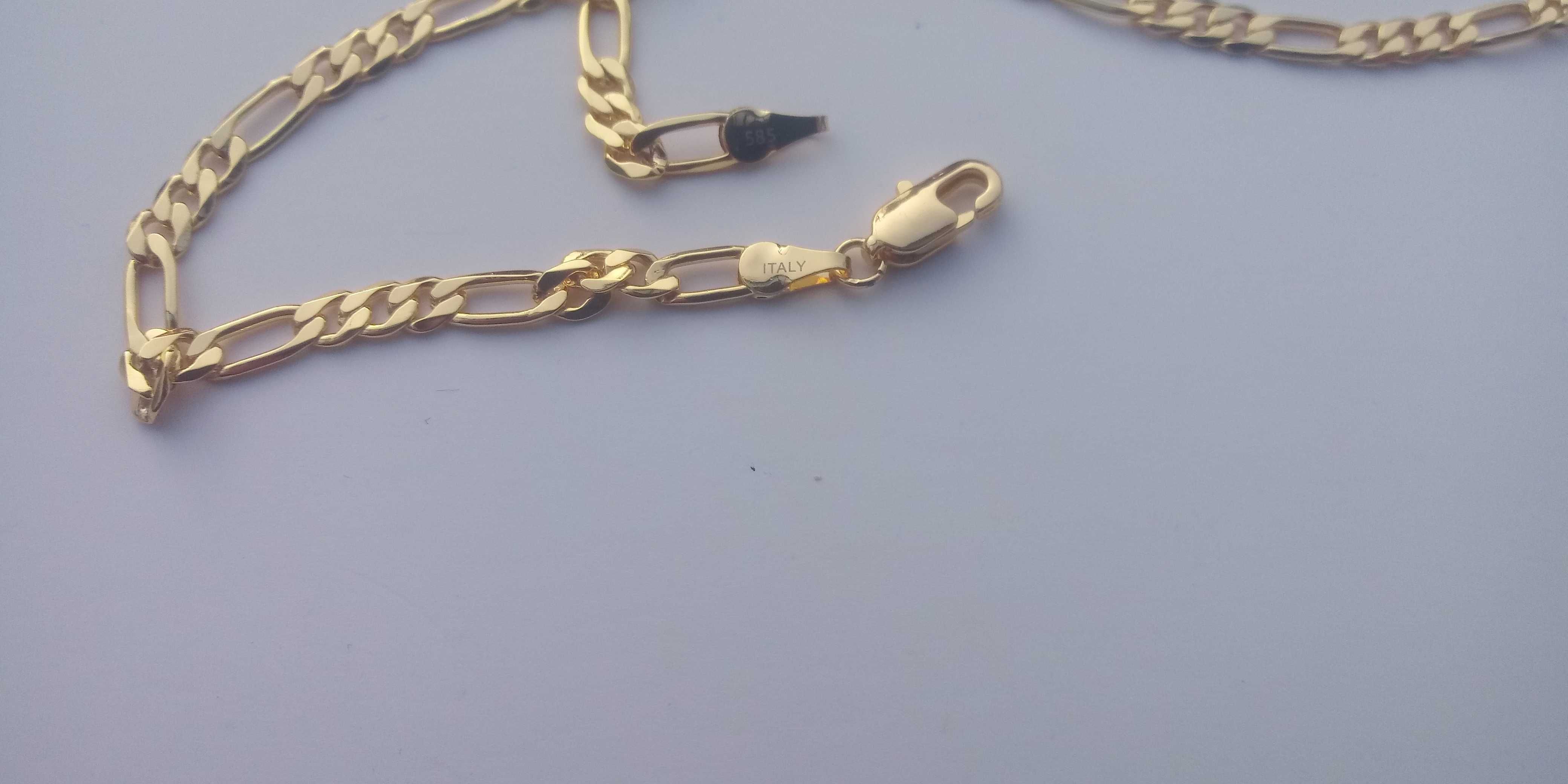 Złoty łańcuszek,próba 585,14k,Biżuteria Pozłacana,nowy,splot figaro,LV