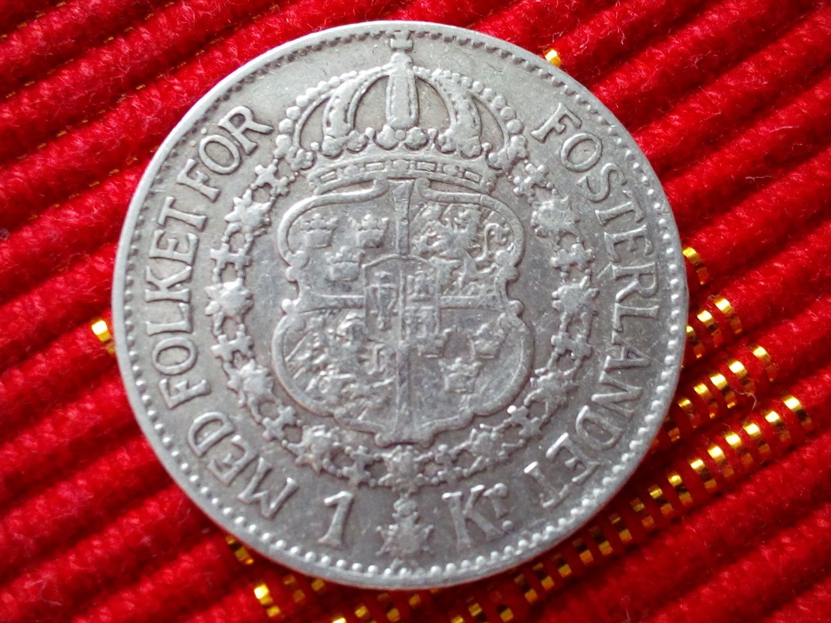 1 korona 1931 G. Szwecja SVERIGE Gustaf V * moneta srebrna Ag .800