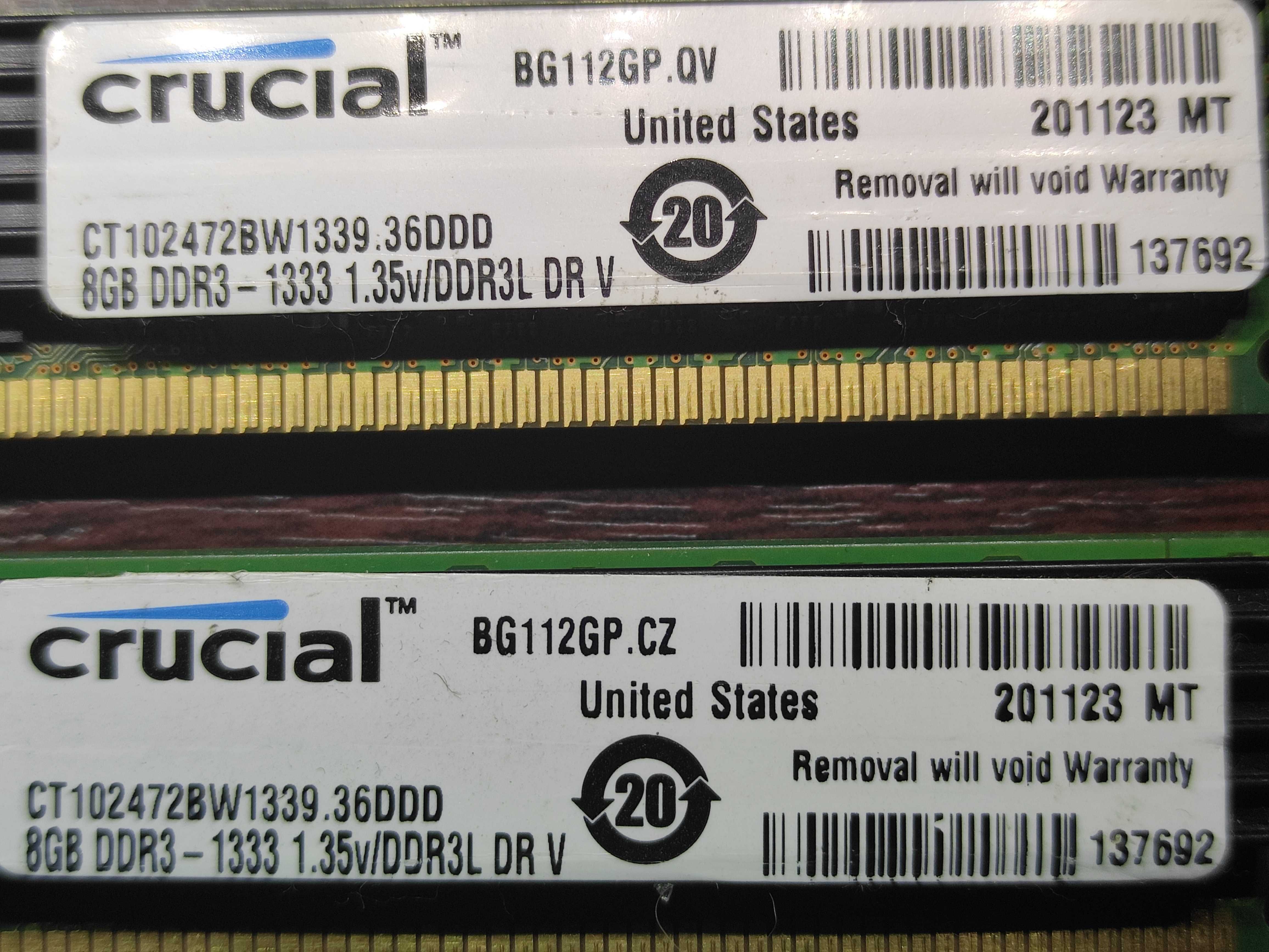 Серверная оперативная память Crucial 16GB DDR3 1333MHz 10600R 2x8 GB