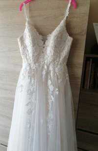 Sukienka ślubna beżowo biała
