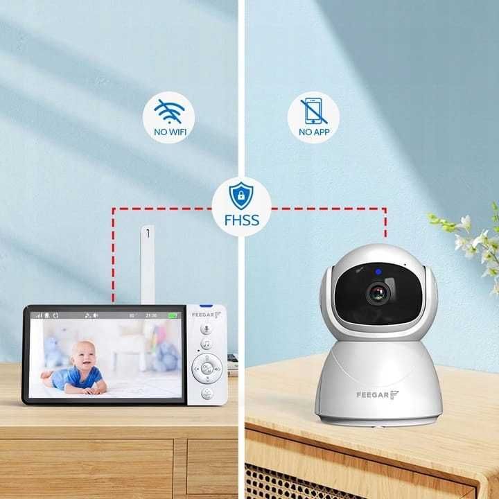 Elektroniczna Niania Feegar Baby Monitor Obrotowa Bez WiFi Nagrywanie