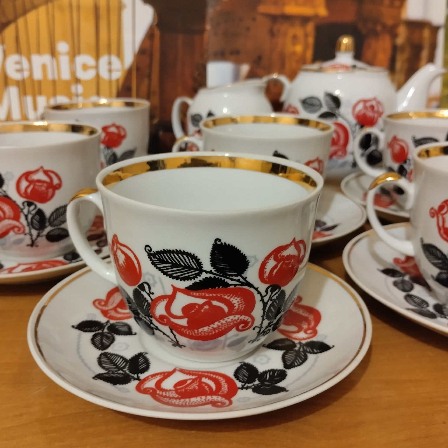 Чайные пары фарфор, чашка, блюдца, сахарница,