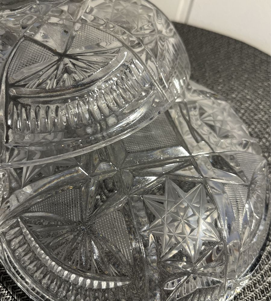 Kryształy PRL miska z pokrywką, kryształowy pojemnik na ciasteczka