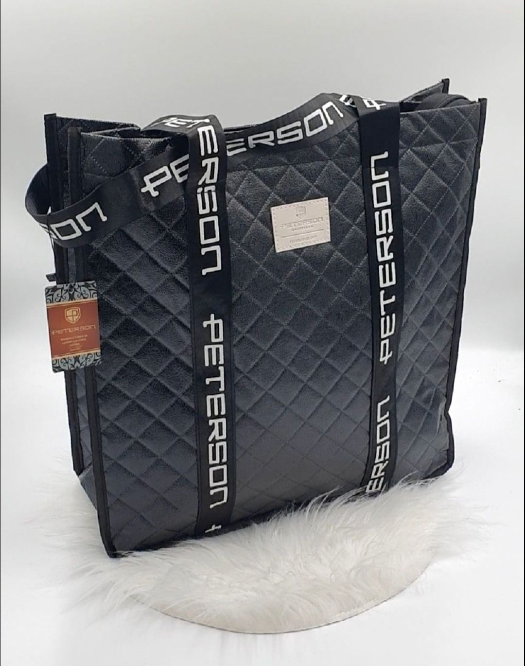 Czarna metaliczna torba peterson shopper bag shopperka na zakupy pracy