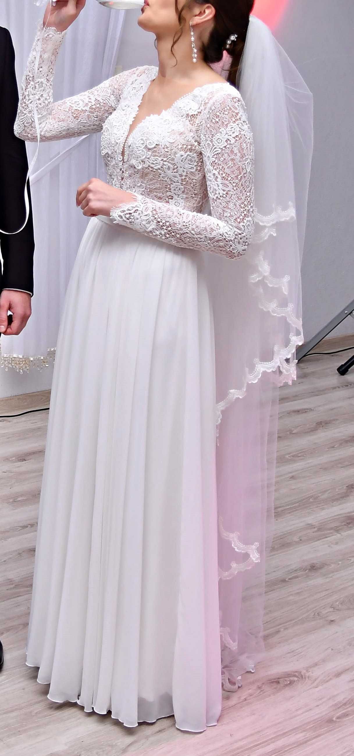 Suknia ślubna 36 długi rękaw