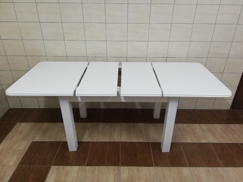 stół rozkładany 120x80 +2x35 4 krzesła białe drabinka salon kuchnia