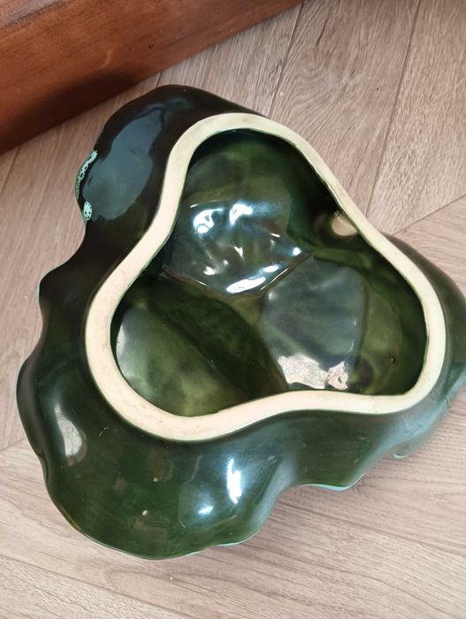 Patera ceramiczna dzielona na trzy zielona liść