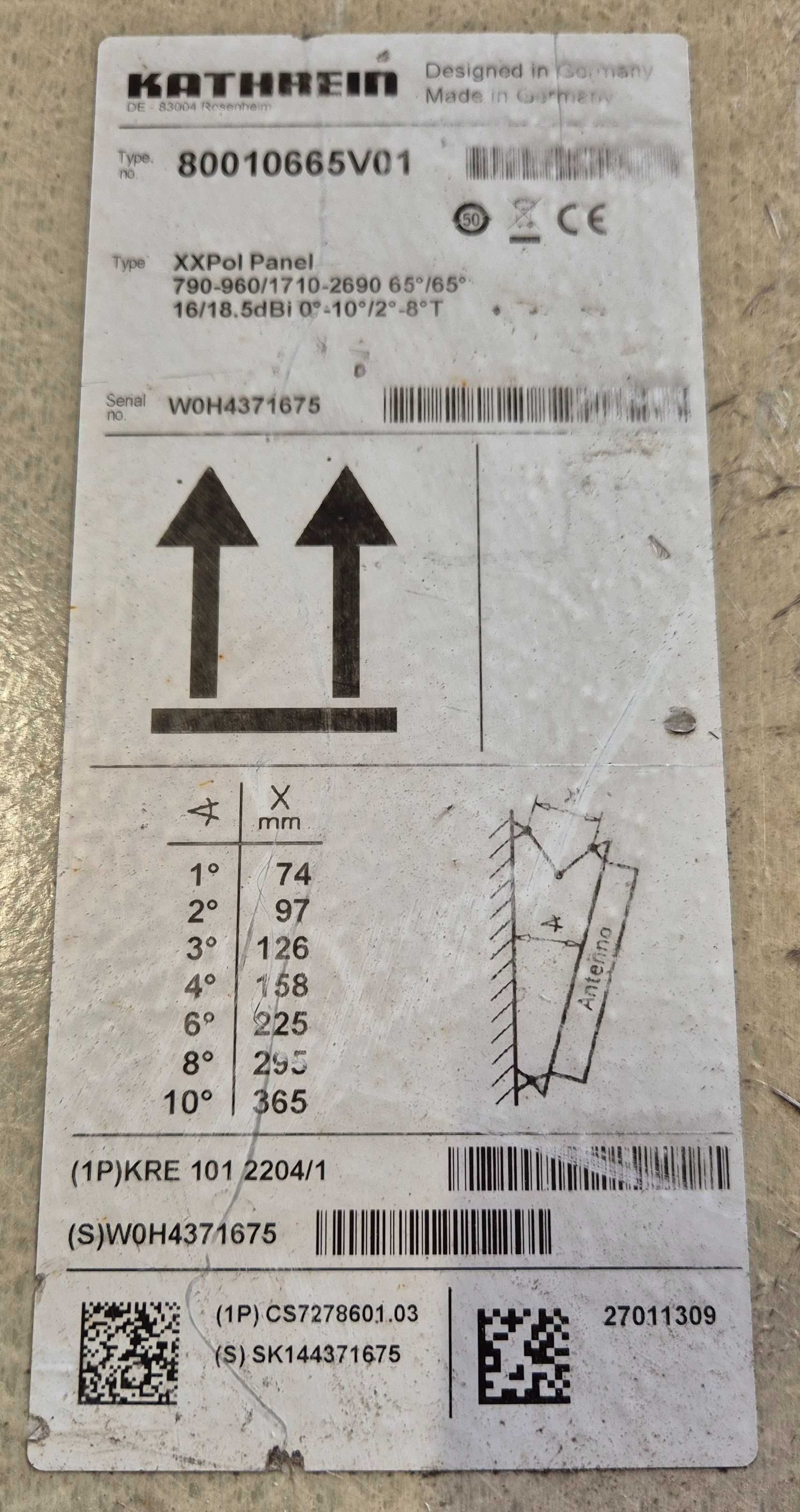 KATHREIN Antena Dual Band 65 Degree Antenna 800‌106‌65V‌01