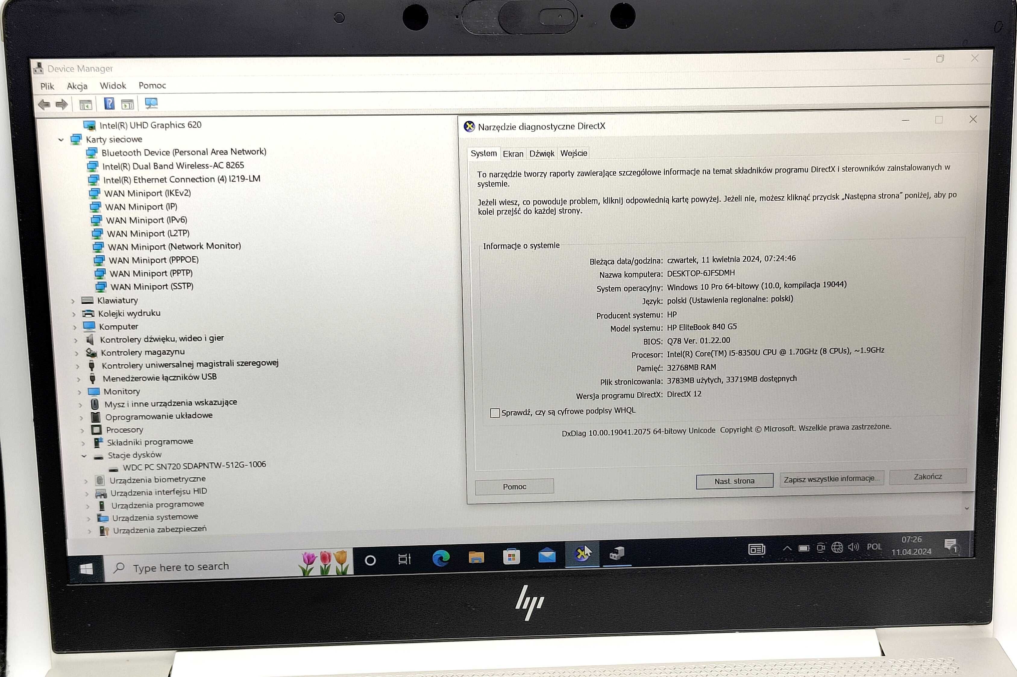 JAK NOWY Laptop HP EliteBook 840 G5 Intel Core i5-8350U 32GB RAM 512GB