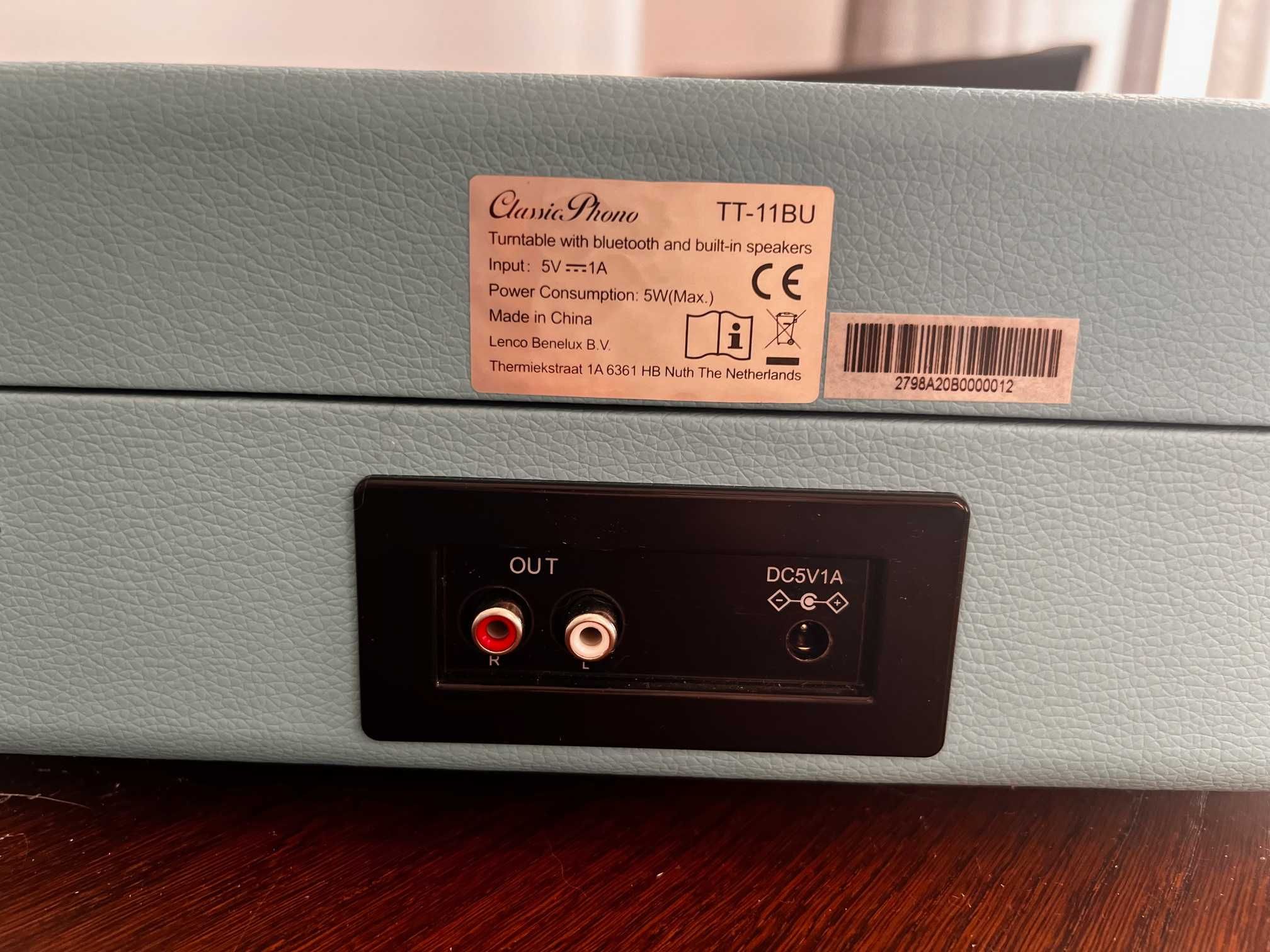 Gramofon Lenco TT-11BU – turkusowy, Bluetooth, głośniki, walizka
