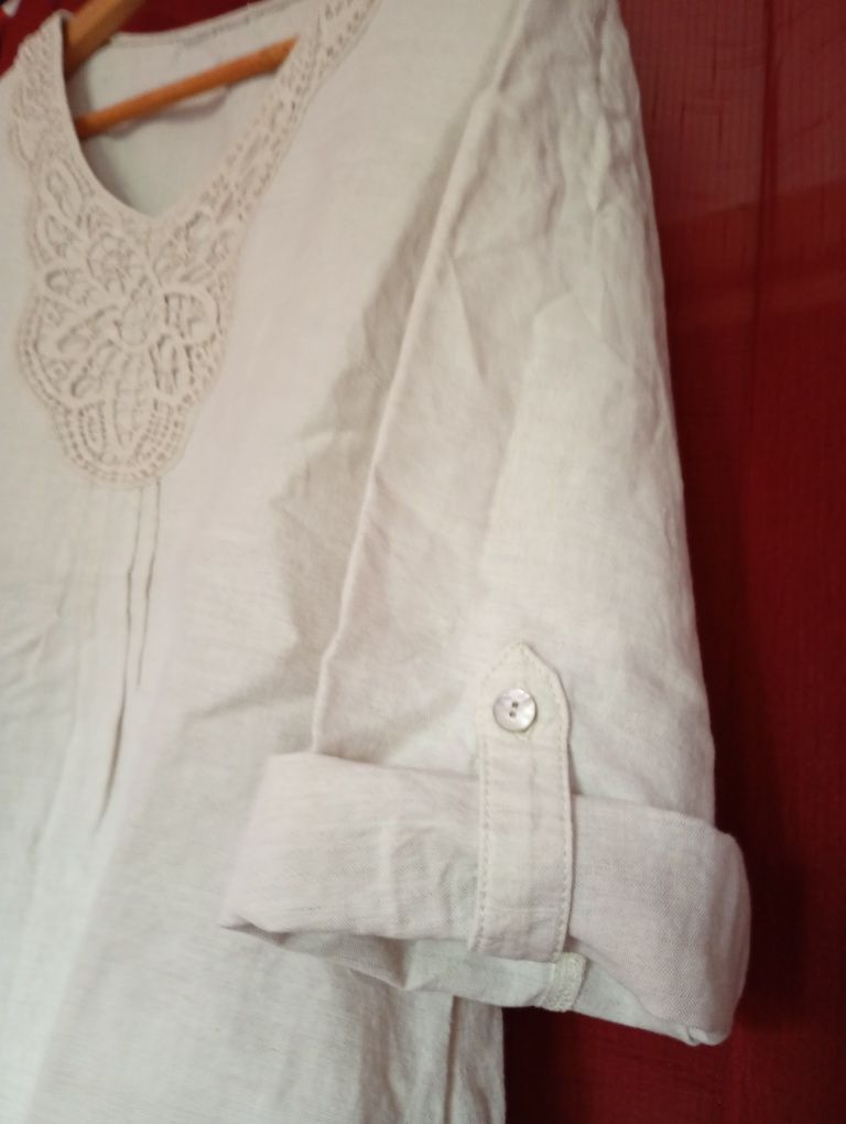 Bluzka, tunika lniana beżowa Boho upał, wakacje,lato size 40