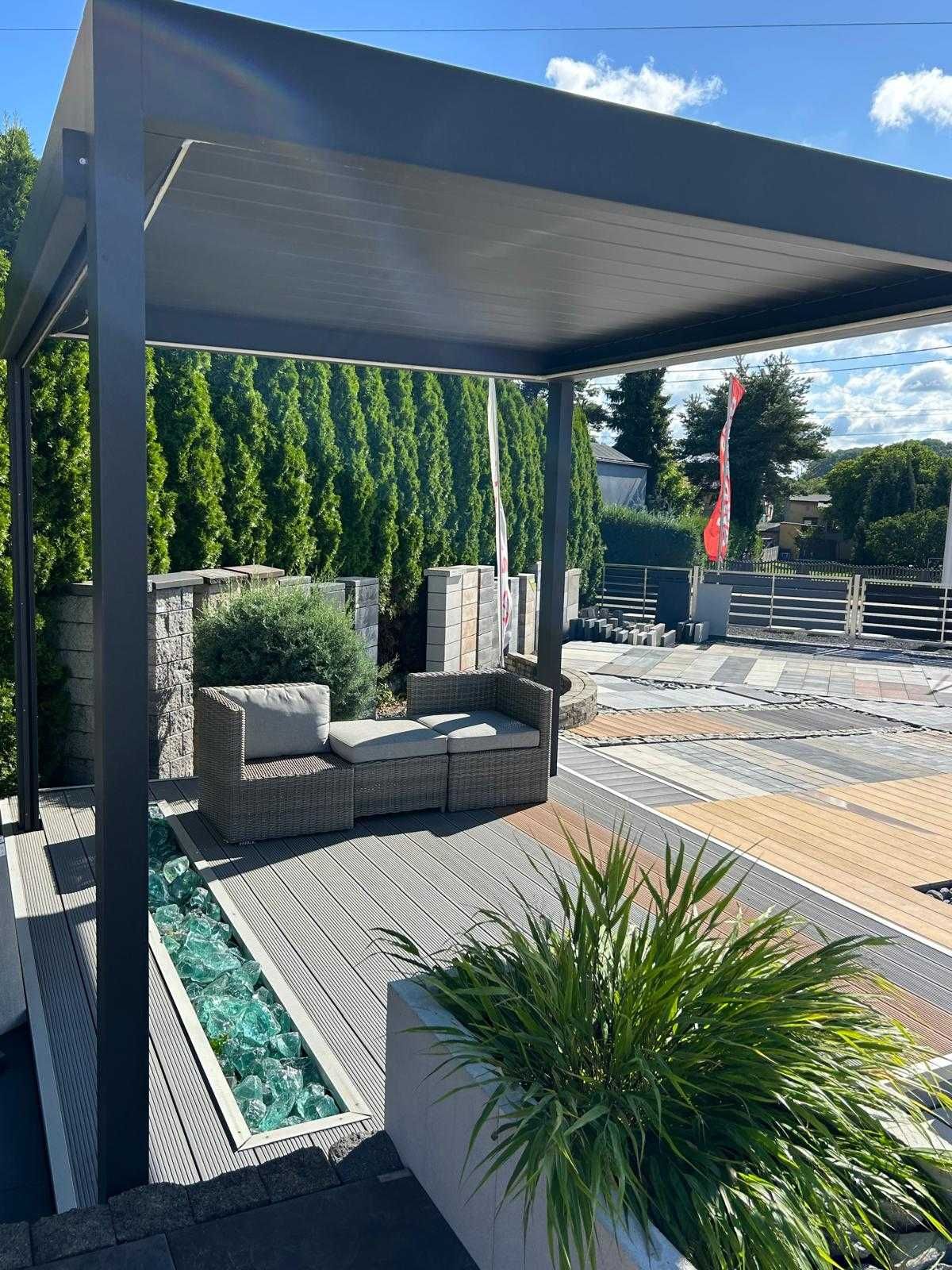 Pergola aluminiowa 300x340cm dach i roleta sterowane pilotem