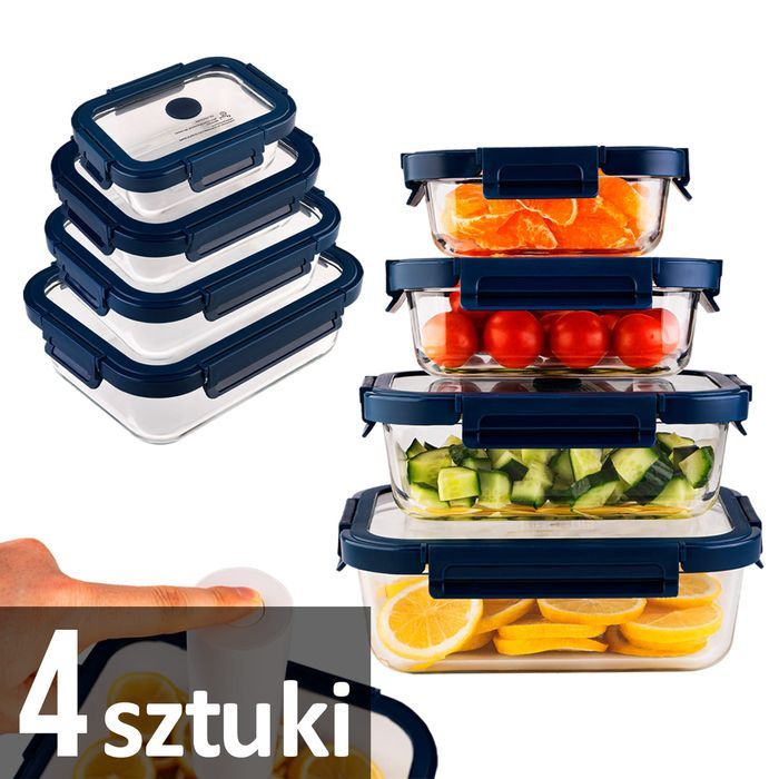 4x próżniowe pojemniki szklane na żywność lunch box