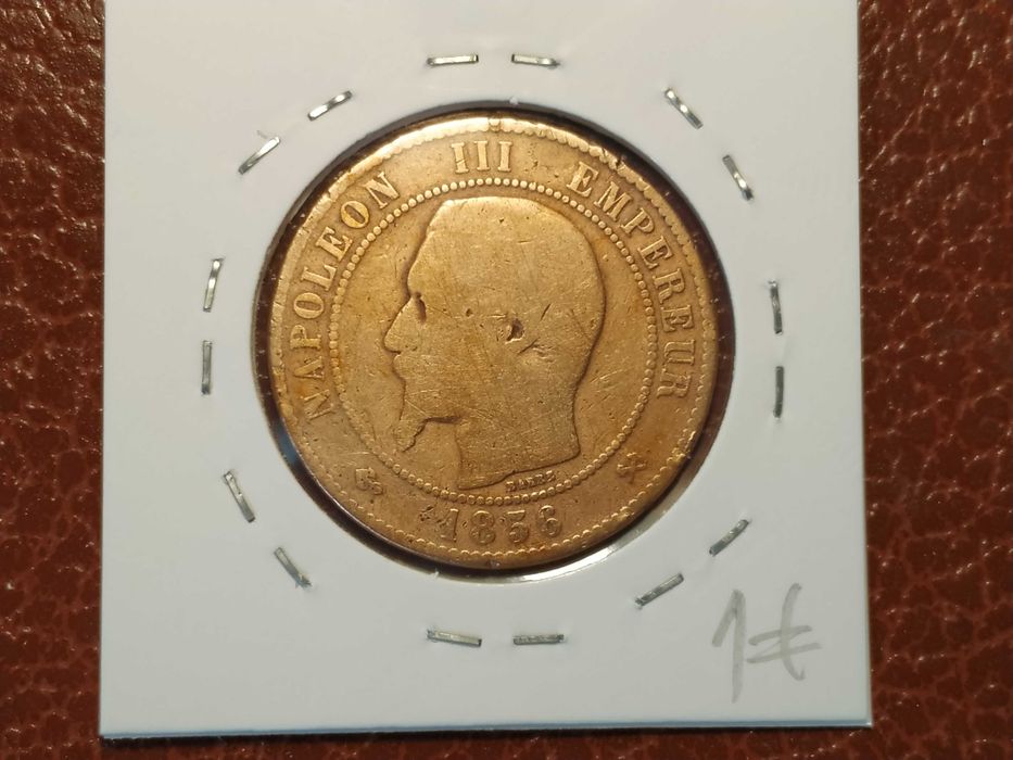 França - moeda de 10 centimes de 1856 B
