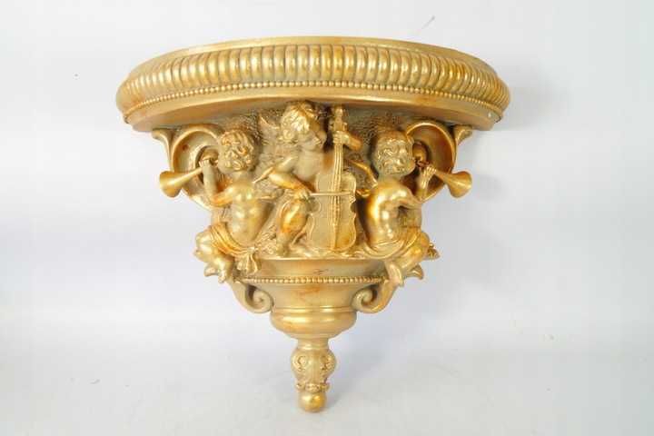 Złota alabastrowa konsolka półka przyścienna anioły