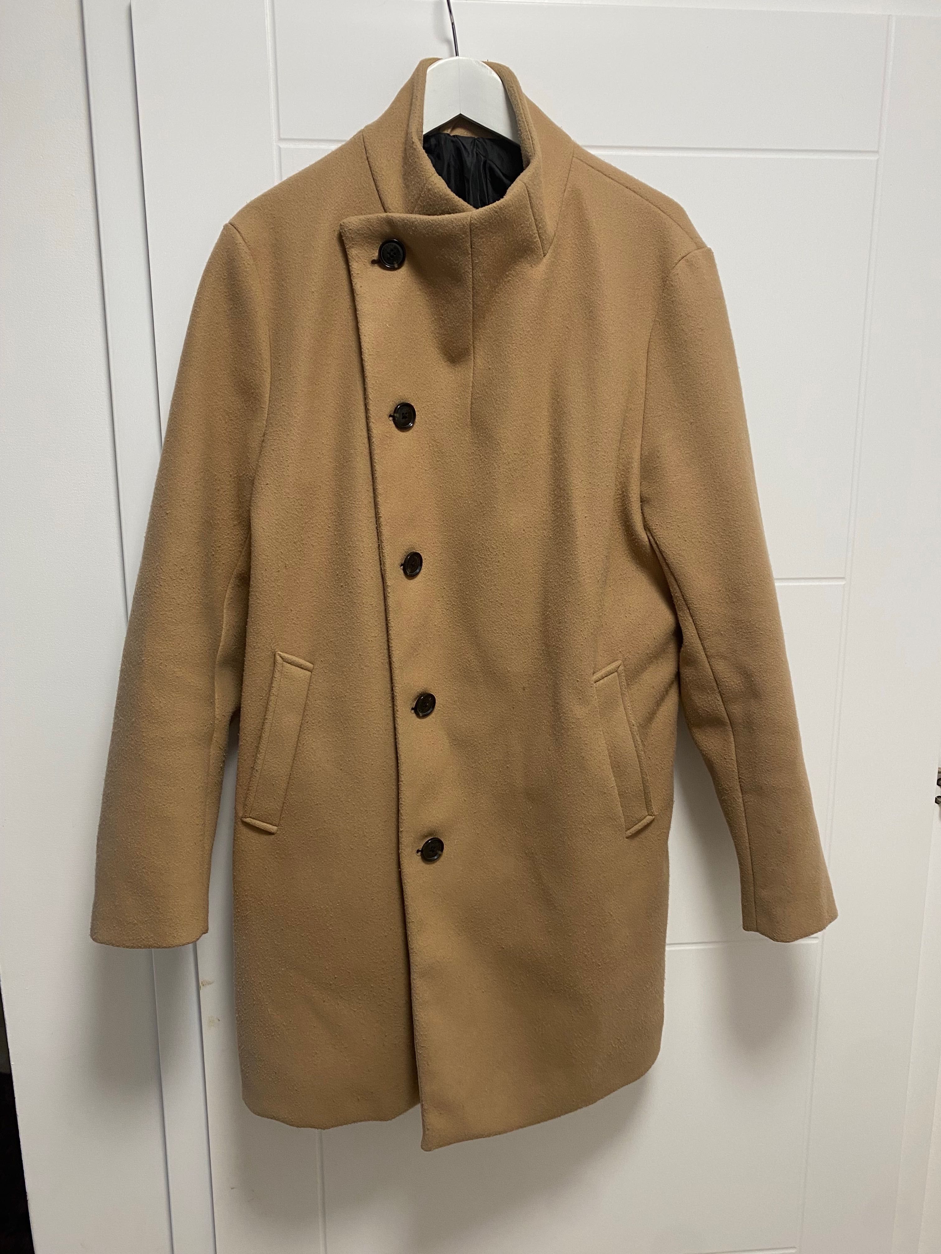 Bershka długi klasyczny płaszcz brązowy Kamel camel rozmiar L 40