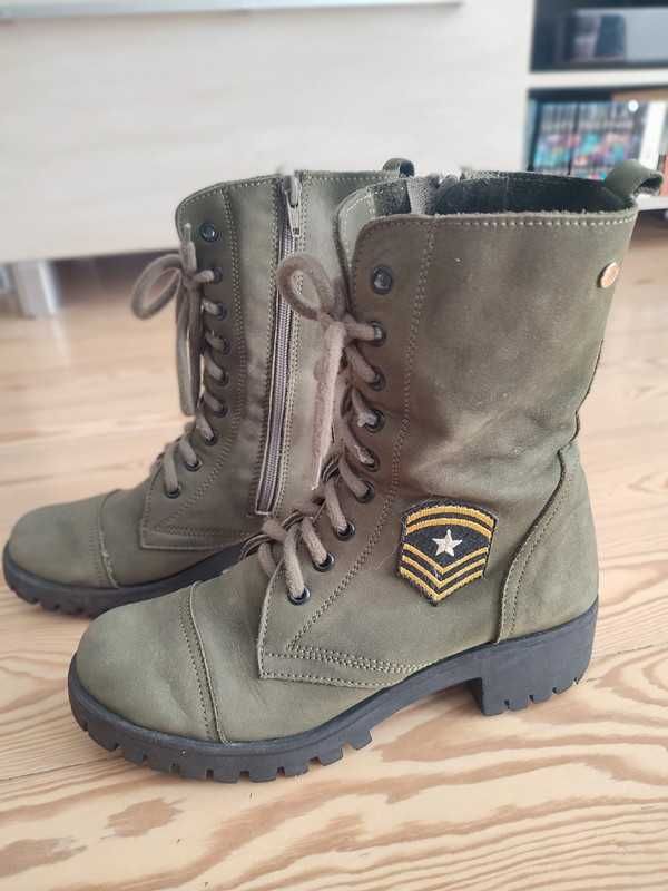 Botki kozaki skórzane Margo shoes khaki, ciemnozielone, rozmiar 37