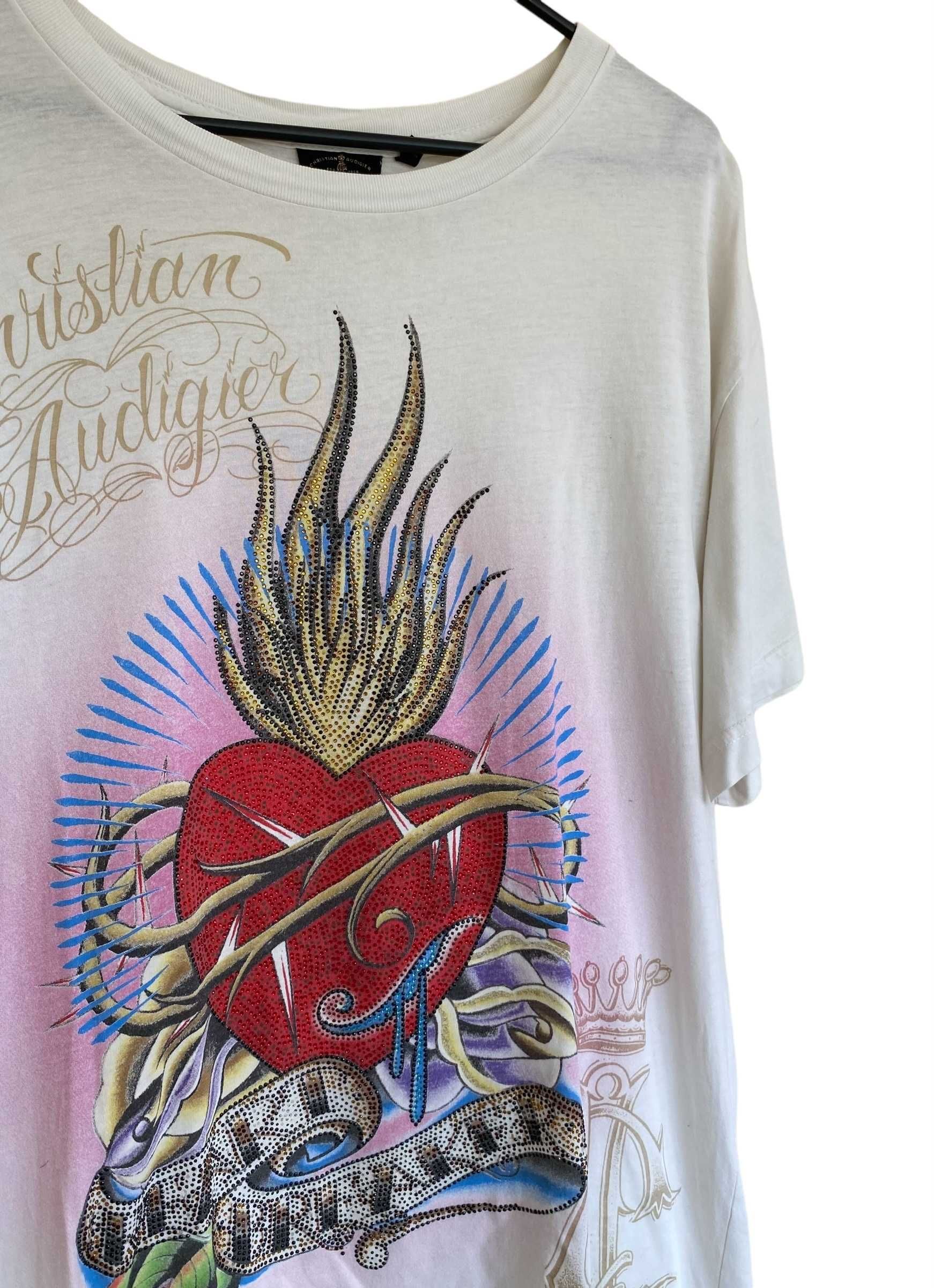 Christian Audiger t-shirt z kryształkami, rozmiar L, stan dobry