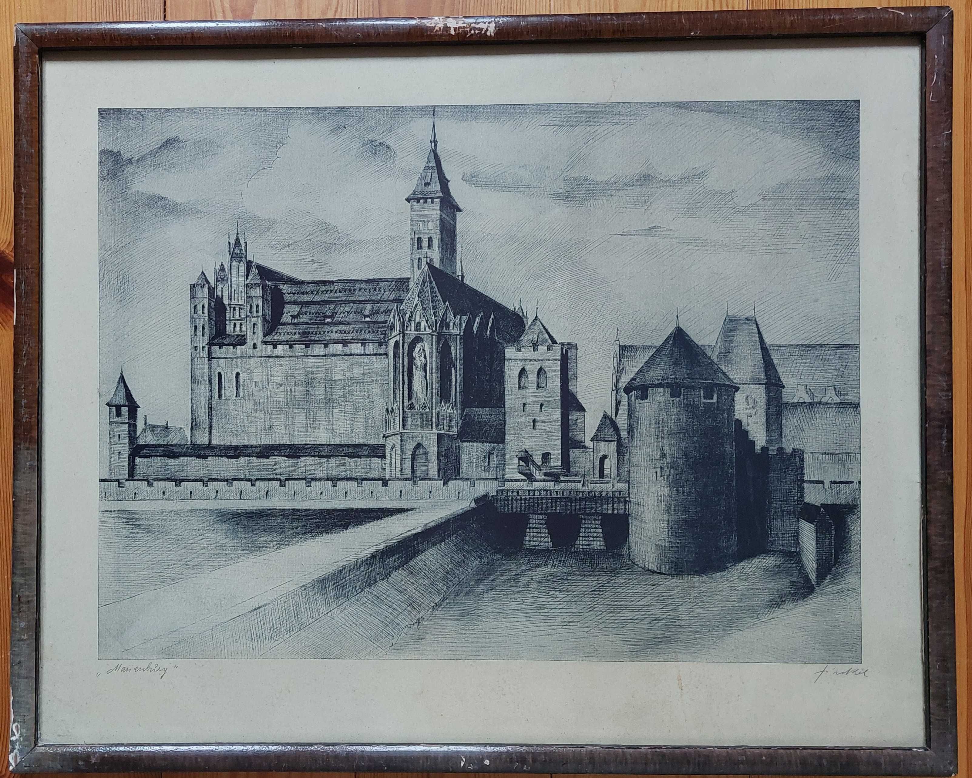 Stary obrazek staloryt miedzioryt Malbork