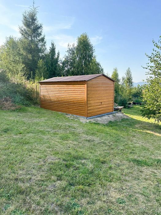 GARAŻ BLASZANY 3X5M - Brama Uchylna - Jasny Orzech Drewnopodobny TS782