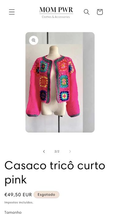 Lindo e quente casaco tricô cor rosa, marca MOM PWR, nunca usado.