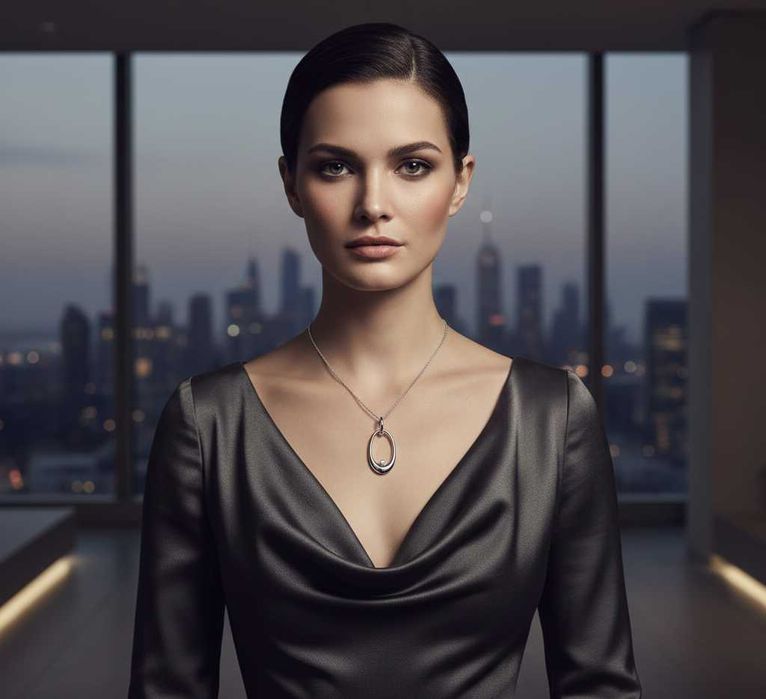 Naszyjnik Elle Jewellery  z owalną zawieszką i rubinem, palladowany