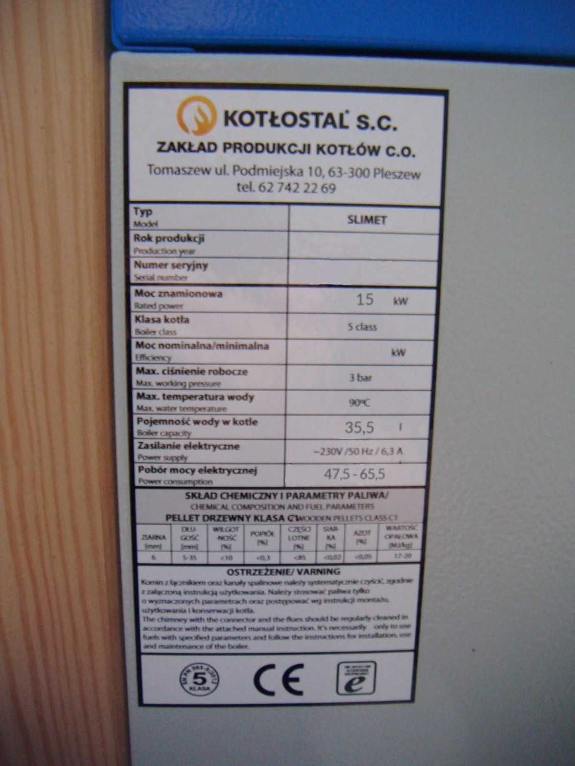 Kocioł co Slimet 15 kW pellet piec dofinansowanie 5 klasa ecodesign