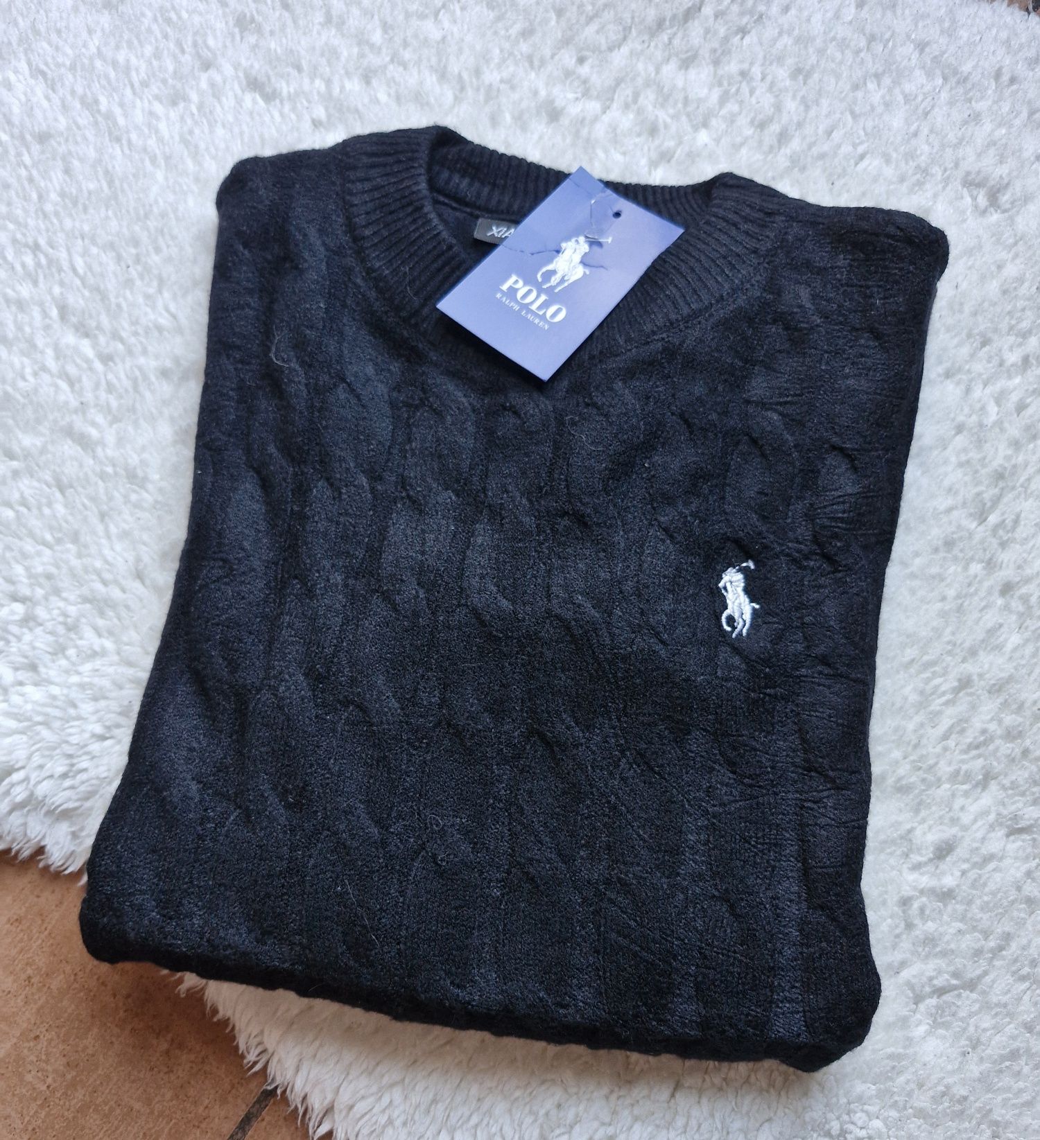Damski czarny sweterek miekki polo m l xl  warkocz tyl gładki prezent