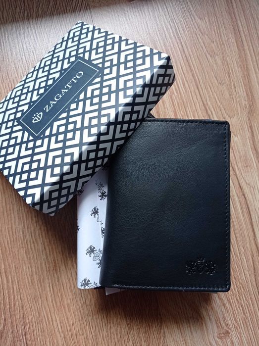 Skórzany portfel męski Zagatto, czarny, skóra naturalna, prezent,