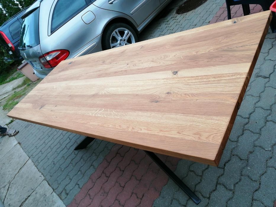Stół lity dębowy nogi metalowe loft typu pająk