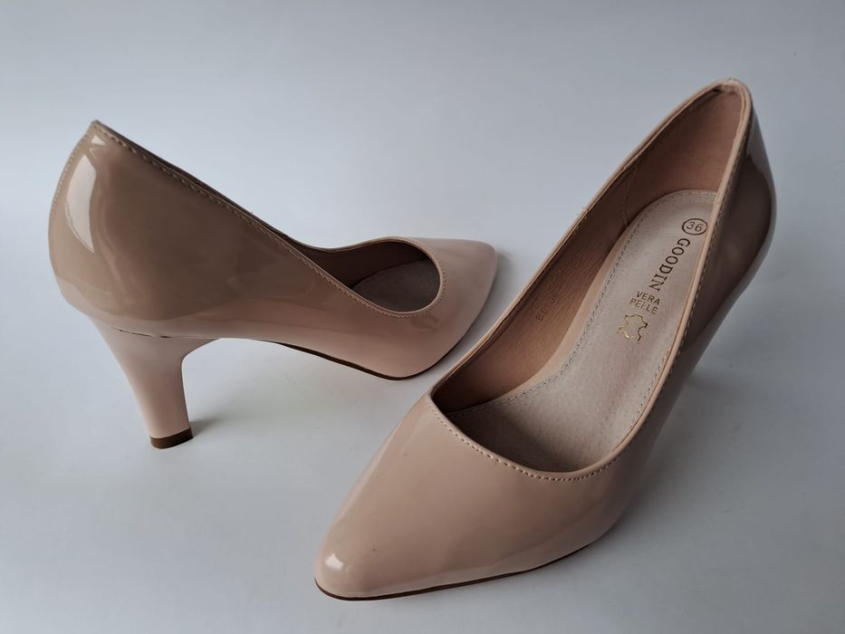 Czółenka na obcasie półbuty szpilki beżowe36 37 38