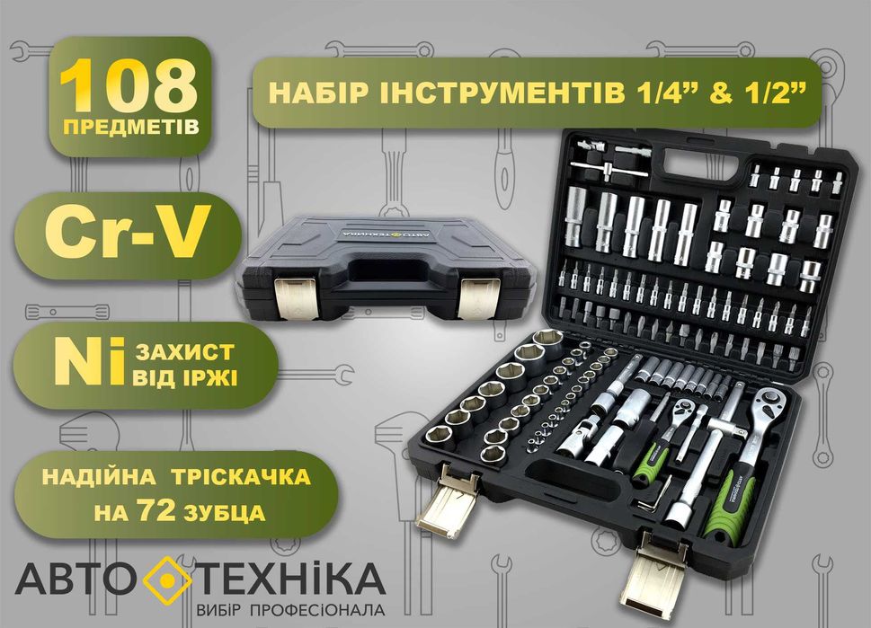 Набір інструментів головок Cr-V 108 пред, набор инструментов 108 пред.