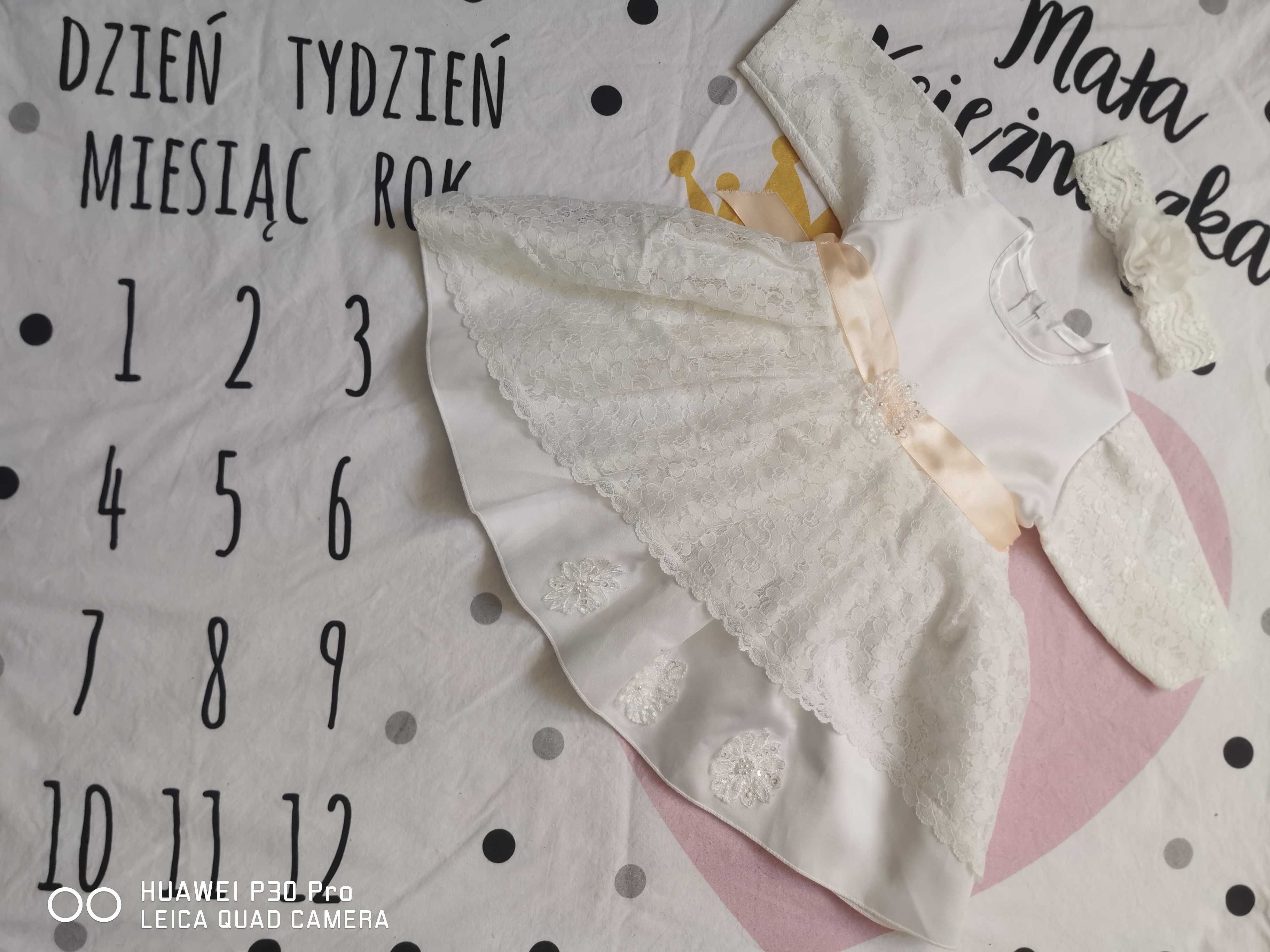 zestaw komplet na chrzest wesele rozmiar 68 sukienka sweterek opaska