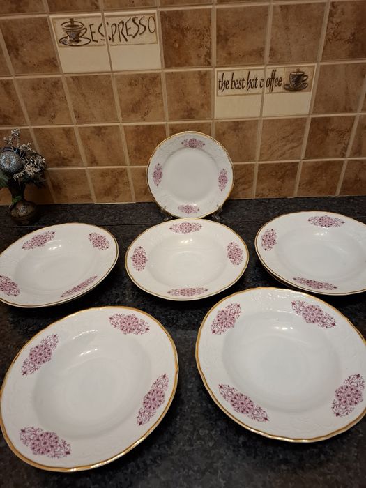 Тарелка посуда блюдо сервиз фарфор позолота Богемия Бавария винтаж