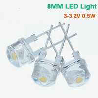 Большие яркие LED светодиоды 8 мм 3,2 V 
0,5W холодный яркий белый