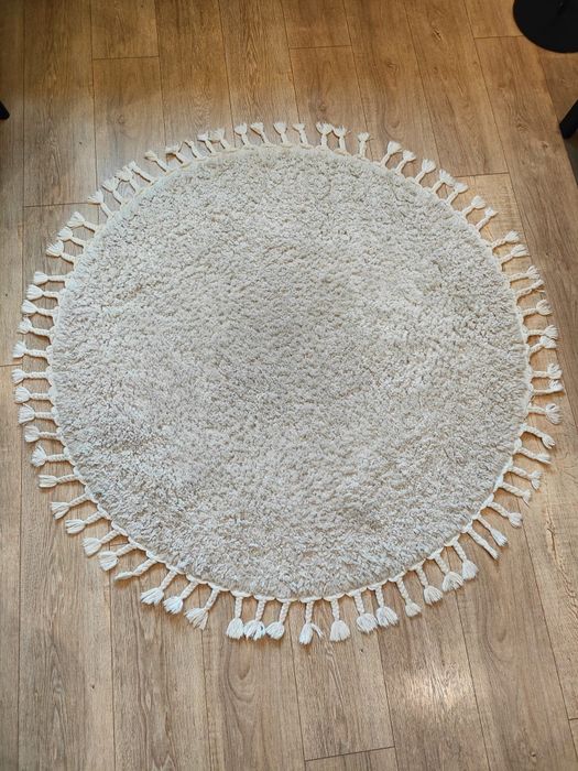 Dywan okrągły 120cm beżowy beż jasny frędzle boho