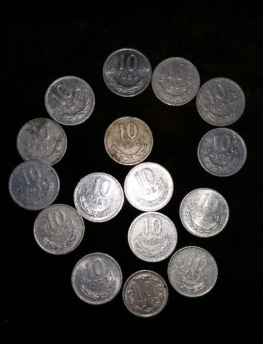 Moneta 10 groszy z 1949,1961,1971,1972,1976,1977,1978,1979,1981.Monety