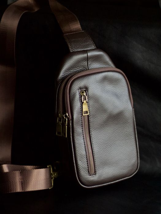 Шкіряна чоловіча сумка слінг. Бананка мужская кожаная.