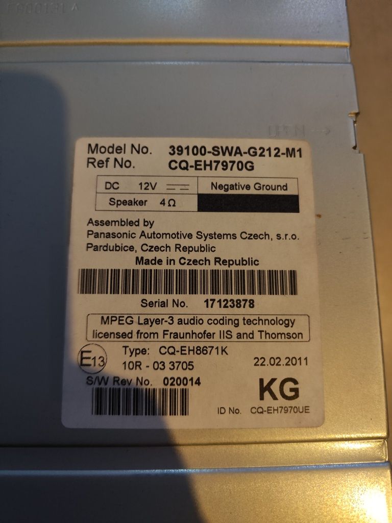 Radio CD HONDA CR-V III 39100-SWA-G212- M1
