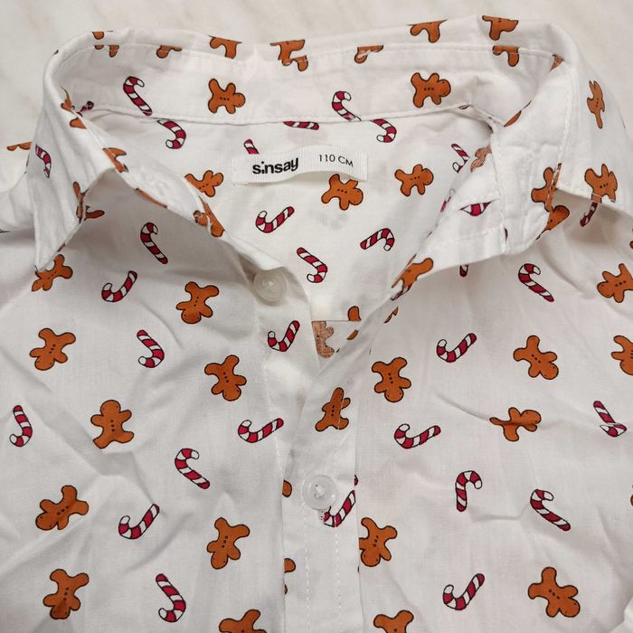 2 Koszule świąteczne chłopiec 110 biała i granatowa