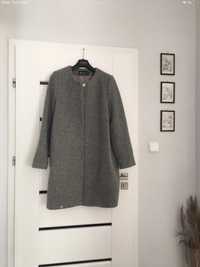 Wełniany szary klasyczny płaszcz prosty ciepły damski 42/44 xl