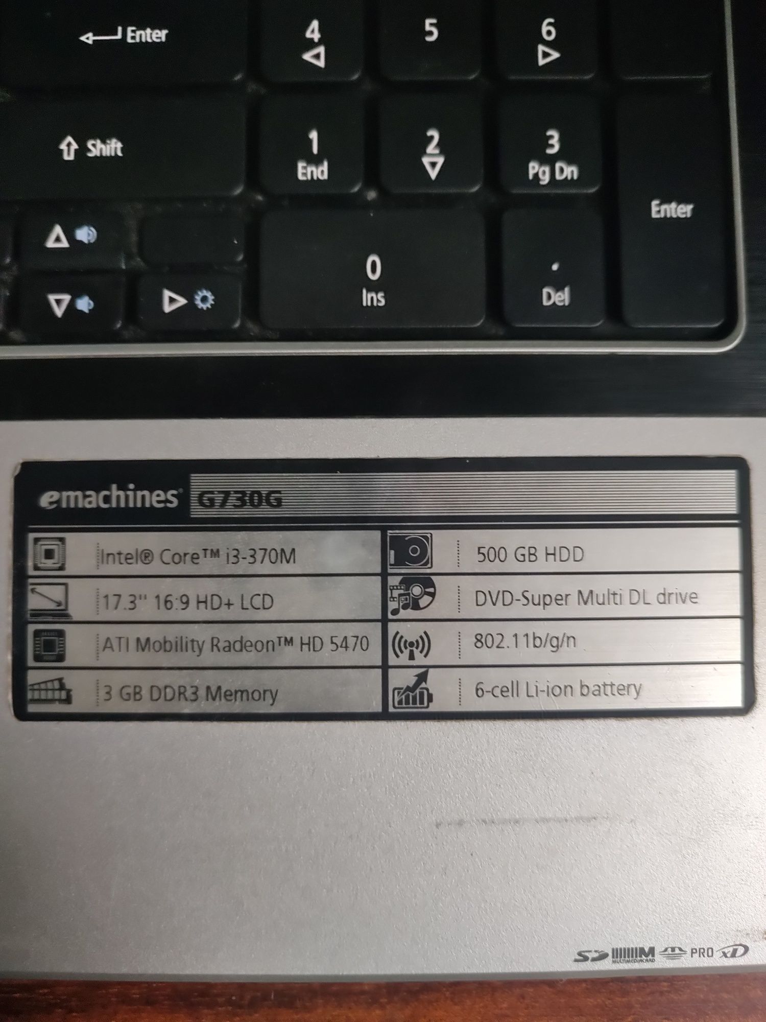 Продам ноутбук emachines g730