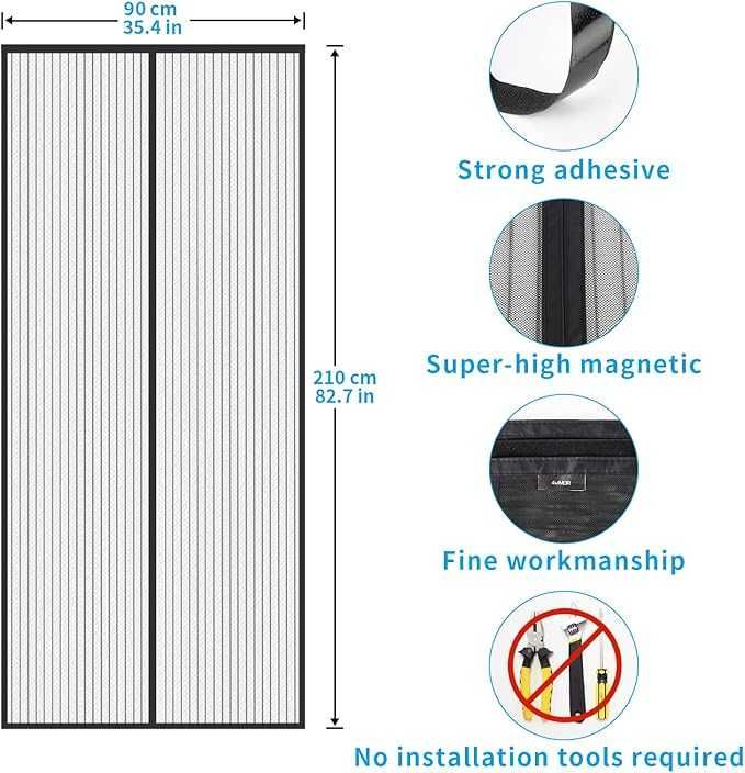 Ekran na drzwi balkonowe 90 x 210 cm, magnetyczna firanka, moskitiera